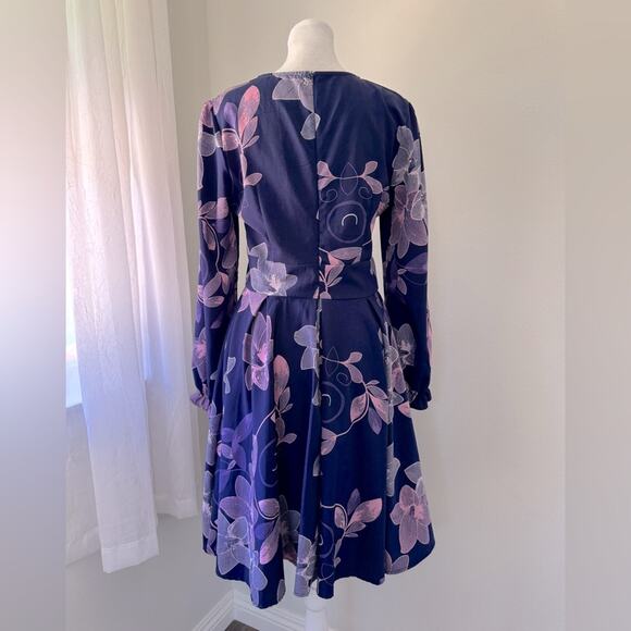 Simple Flavor Purple & Pink Floral Print Long Sleeve Knee Length A-Line Dress - Picture 6 of 8